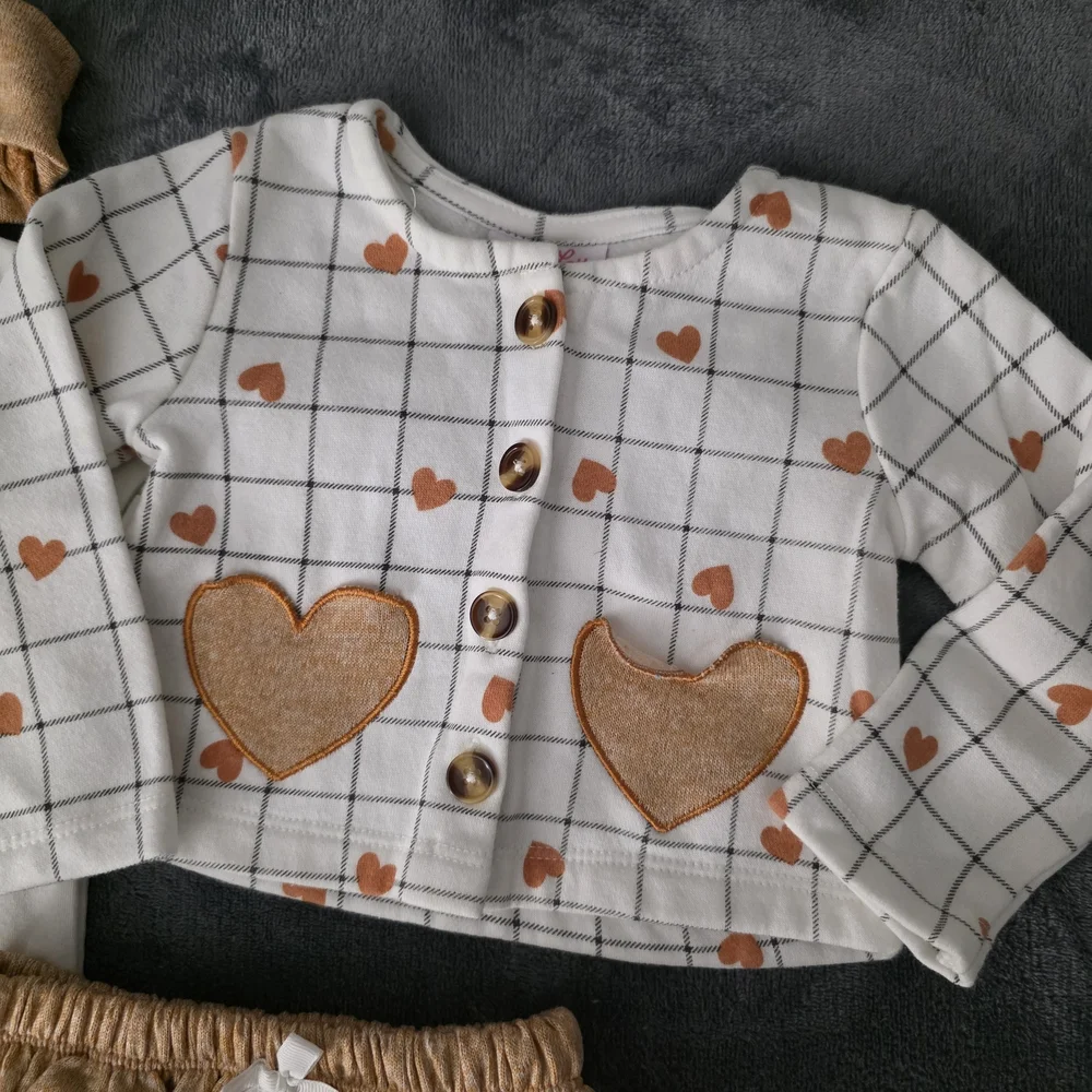 Little Lass Bear-Themed Diaper Cover Set - White, Tan, and Black